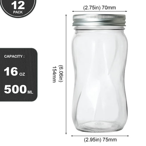 16oz Regular Mouth Mason Jars 12 Pack with Lids & Bands U887