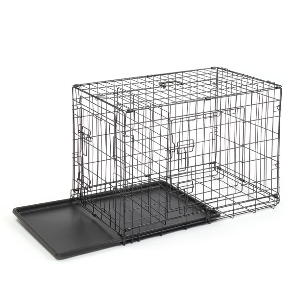 24-48 Inch Folding Dog Crate with Tray and Divider Panel Q253875