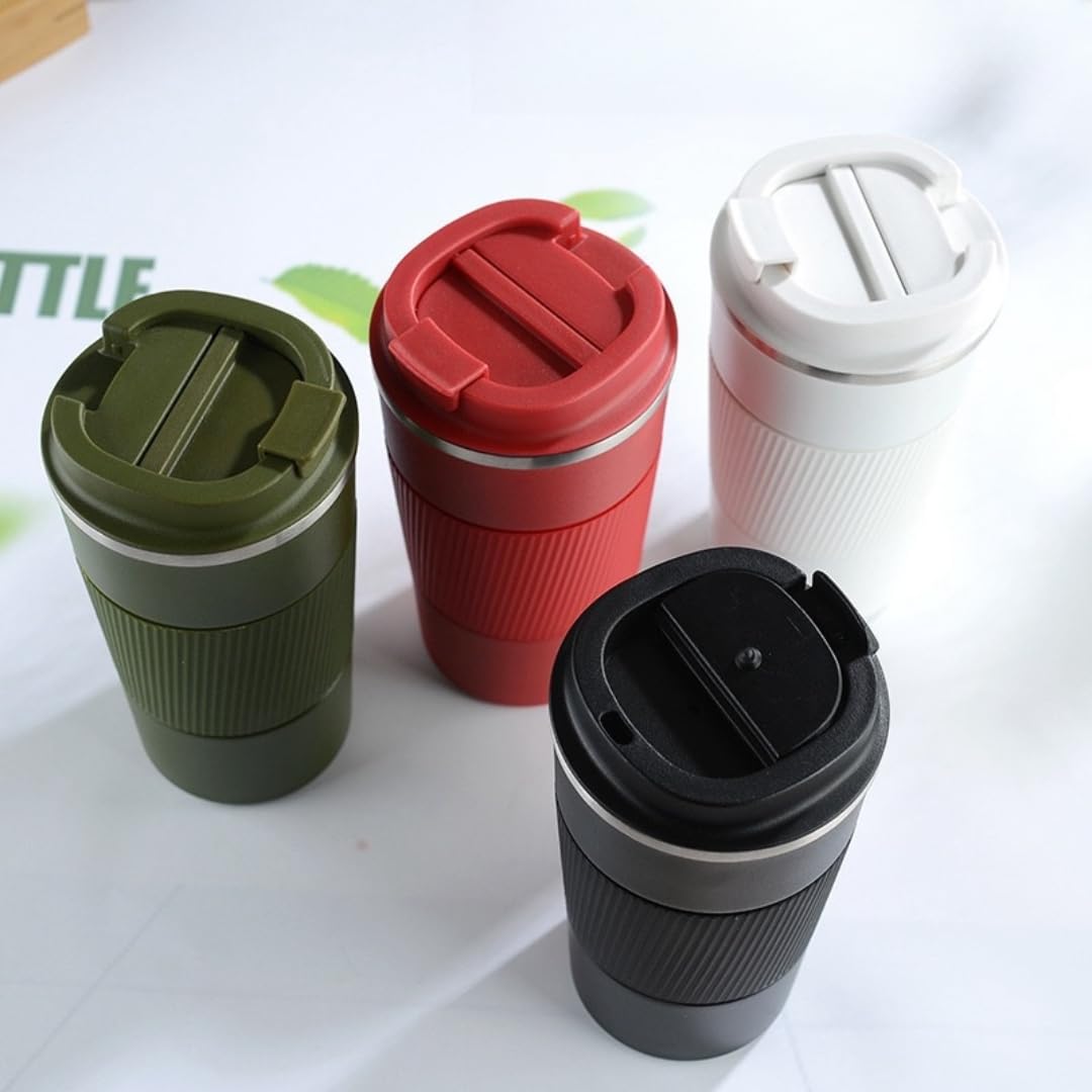 Stainless Steel Insulated Travel Coffee Mug Flip up Tumbler, Double wall Leak Proof Vacuum Cup Keep Drink Cold and Hot (Red, 17 Ounces) U212914