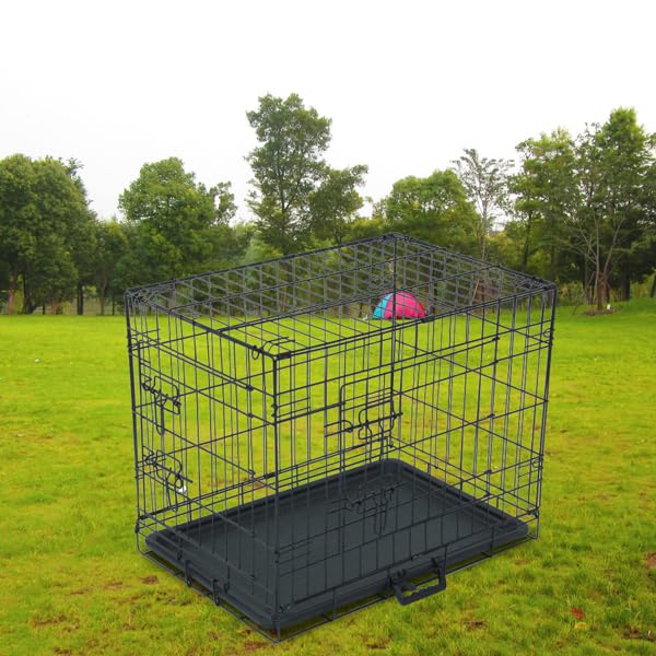 24-48 Inch Folding Dog Crate with Tray and Divider Panel Q253875