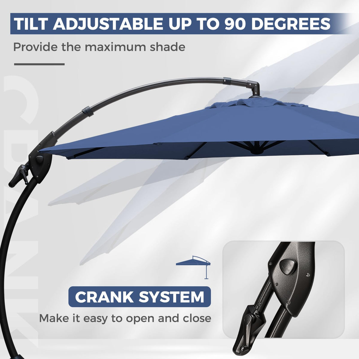 12FT Cantilever Round Umbrella with Base & Cover Navy Blue V5950
