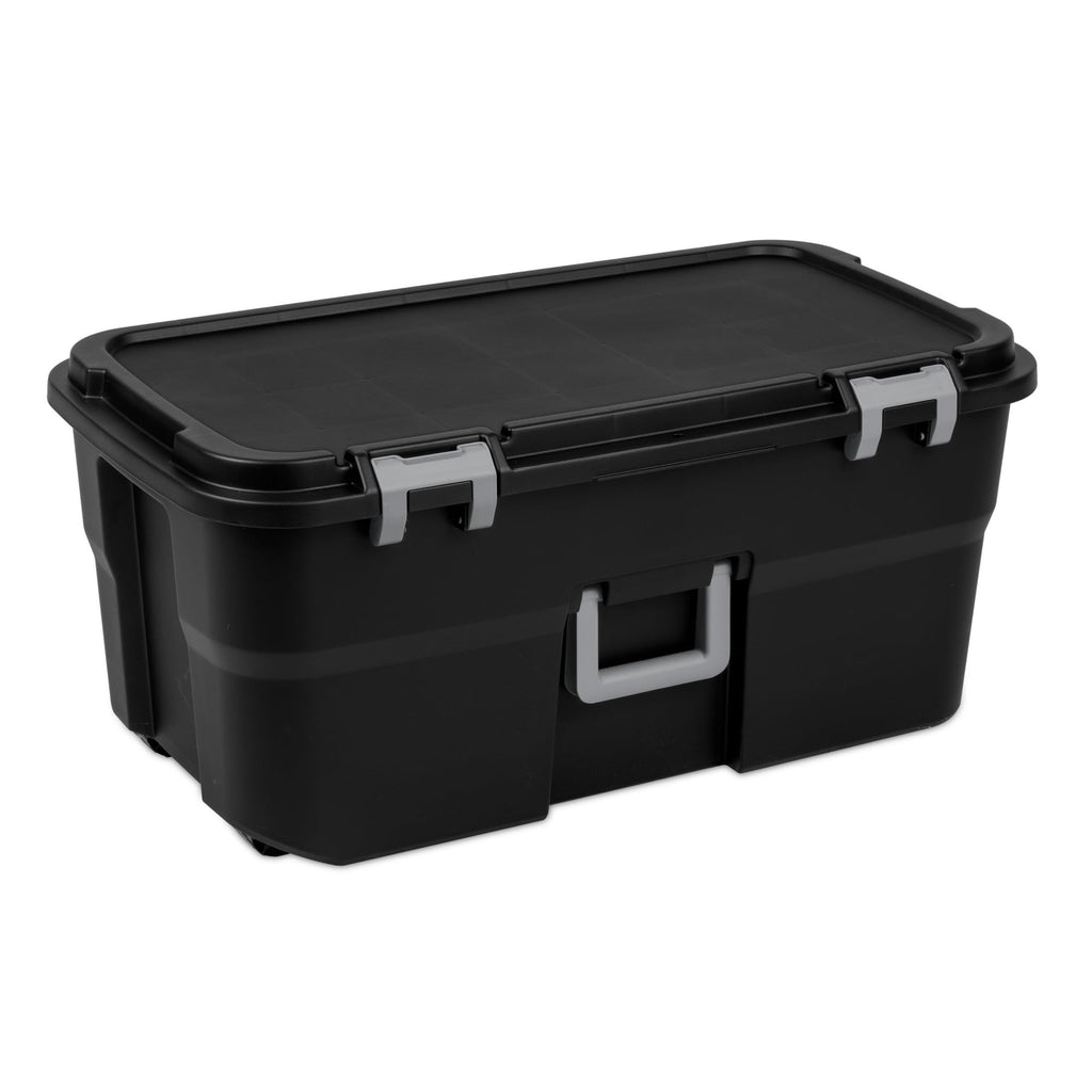 22 Gallon Black Wheeled Plastic Storage Trunk with Lockable Lid O762