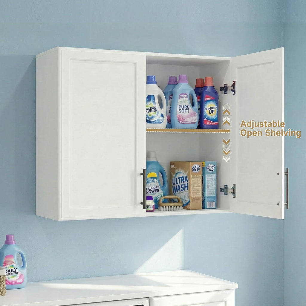 47" White Wall Mounted Laundry Cabinet Set of 2 U81116