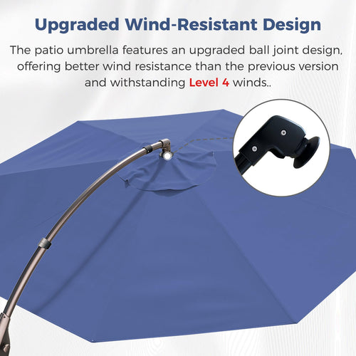 12FT Cantilever Round Umbrella with Base & Cover Navy Blue V5950