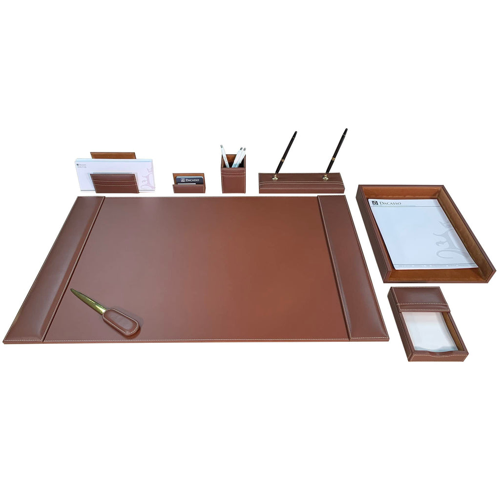 Rustic Brown Leather Desk Set, 8-Piece P595