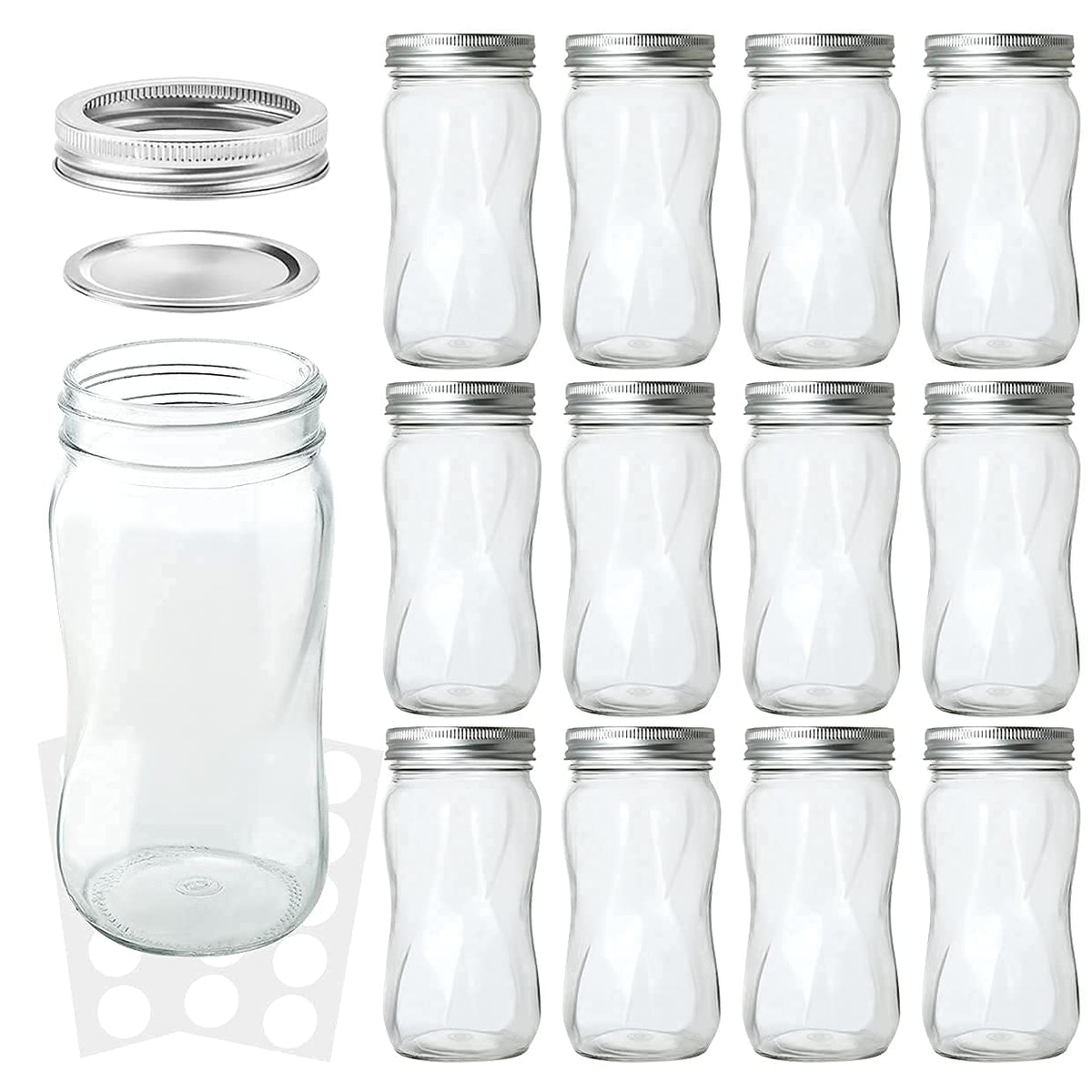 16oz Regular Mouth Mason Jars 12 Pack with Lids & Bands U887