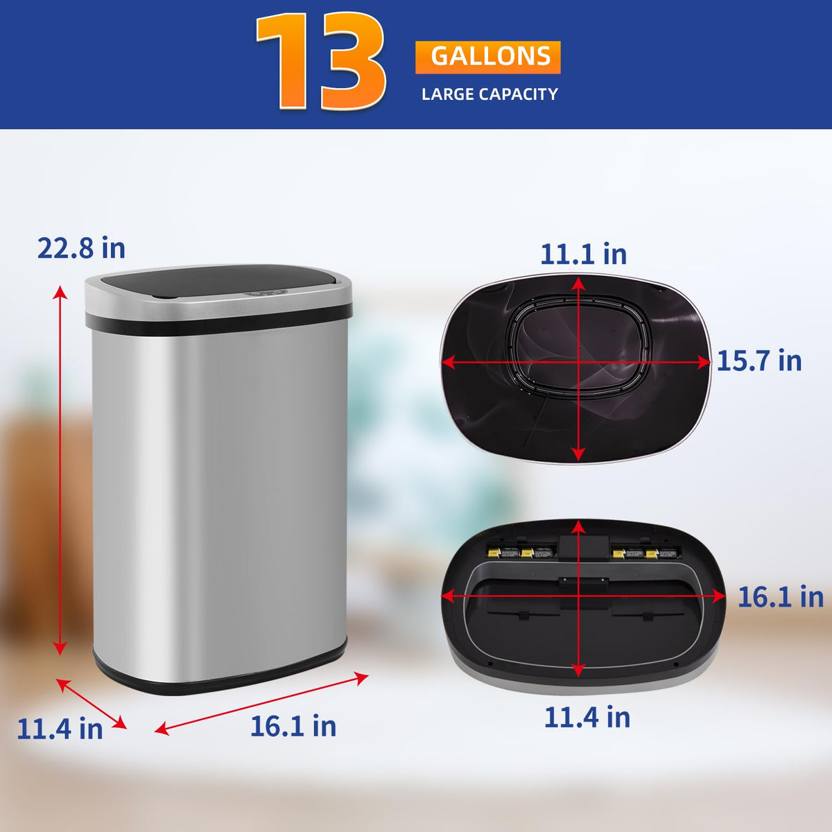 13 Gallon Stainless Steel Trash Can with Lid M842