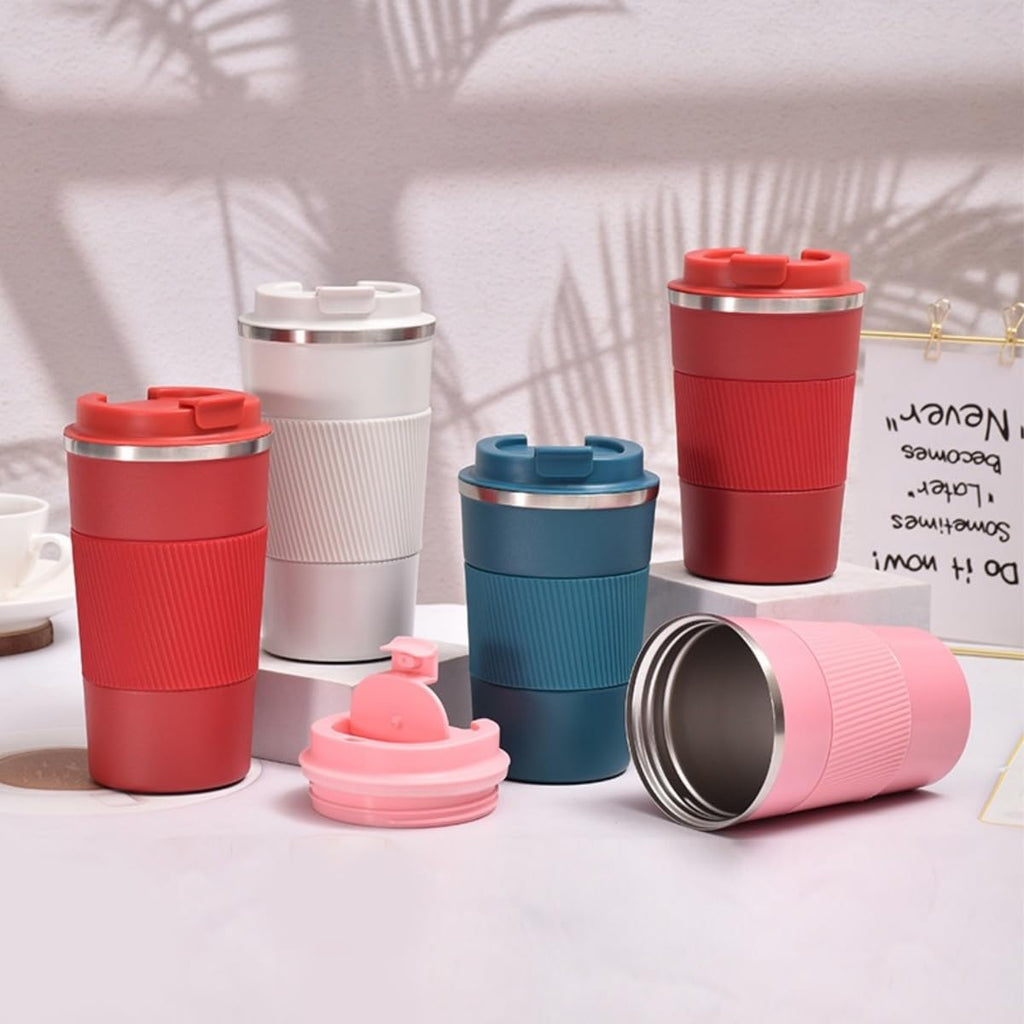 Stainless Steel Insulated Travel Coffee Mug Flip up Tumbler, Double wall Leak Proof Vacuum Cup Keep Drink Cold and Hot (Red, 17 Ounces) U212914