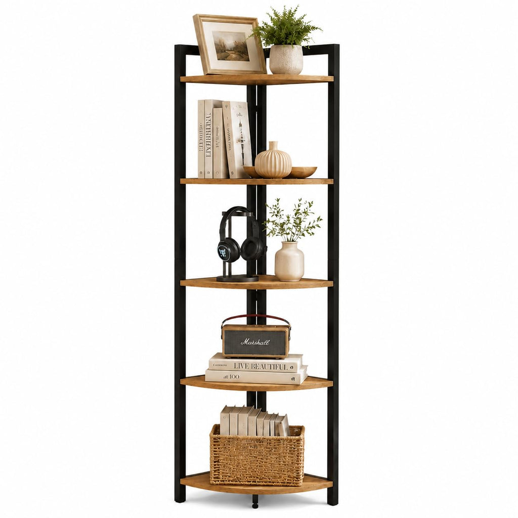 Tall Wood and Metal Corner Bookshelf F4517