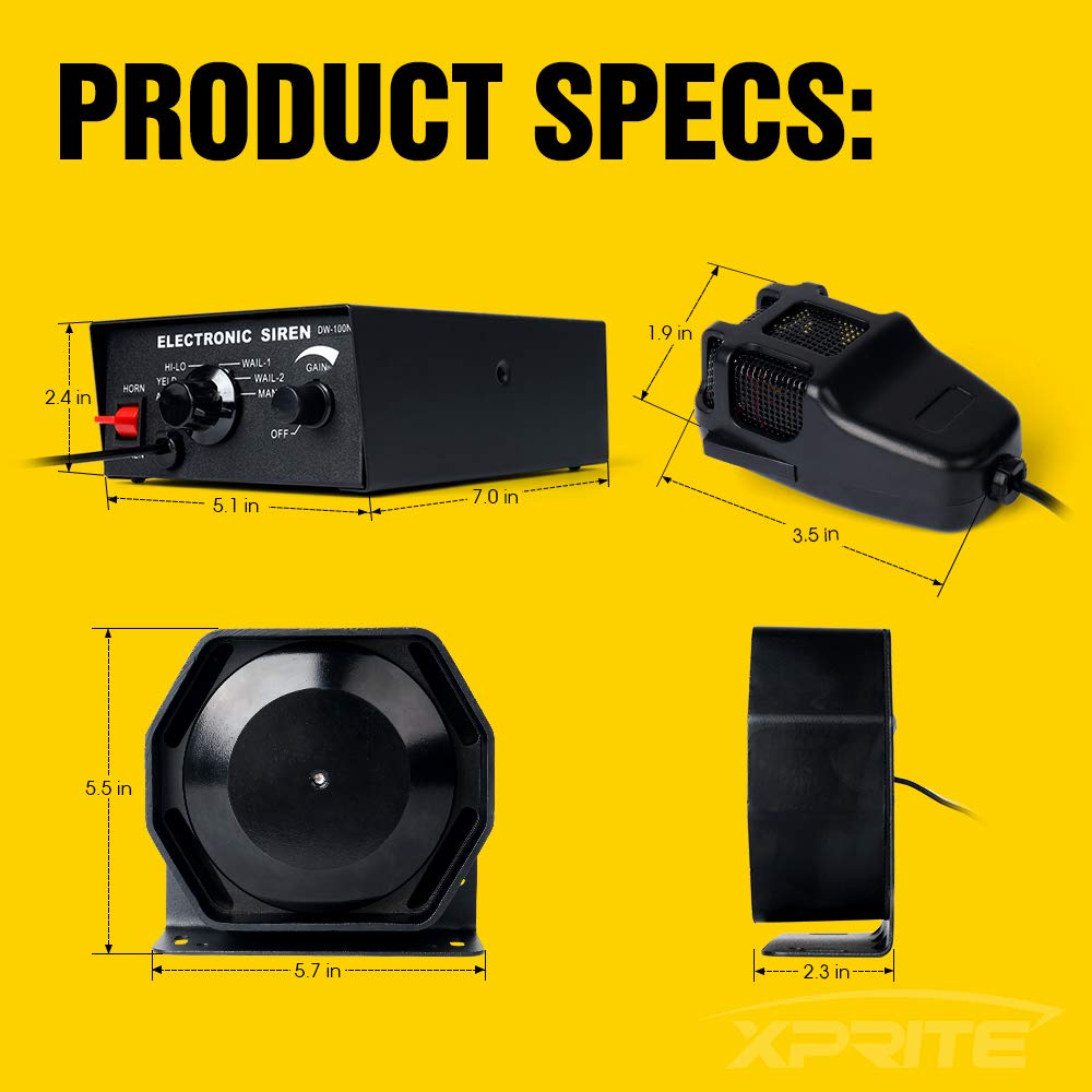 12V 100W 7 Tone Warning Speaker Siren Set with Microphone M37861