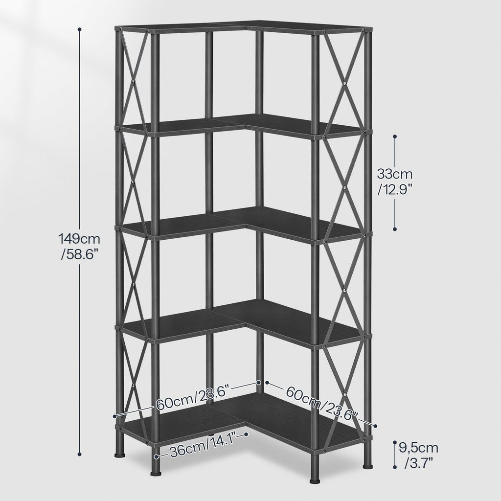 Black 5-Tier L-Shaped Corner Bookshelf U822