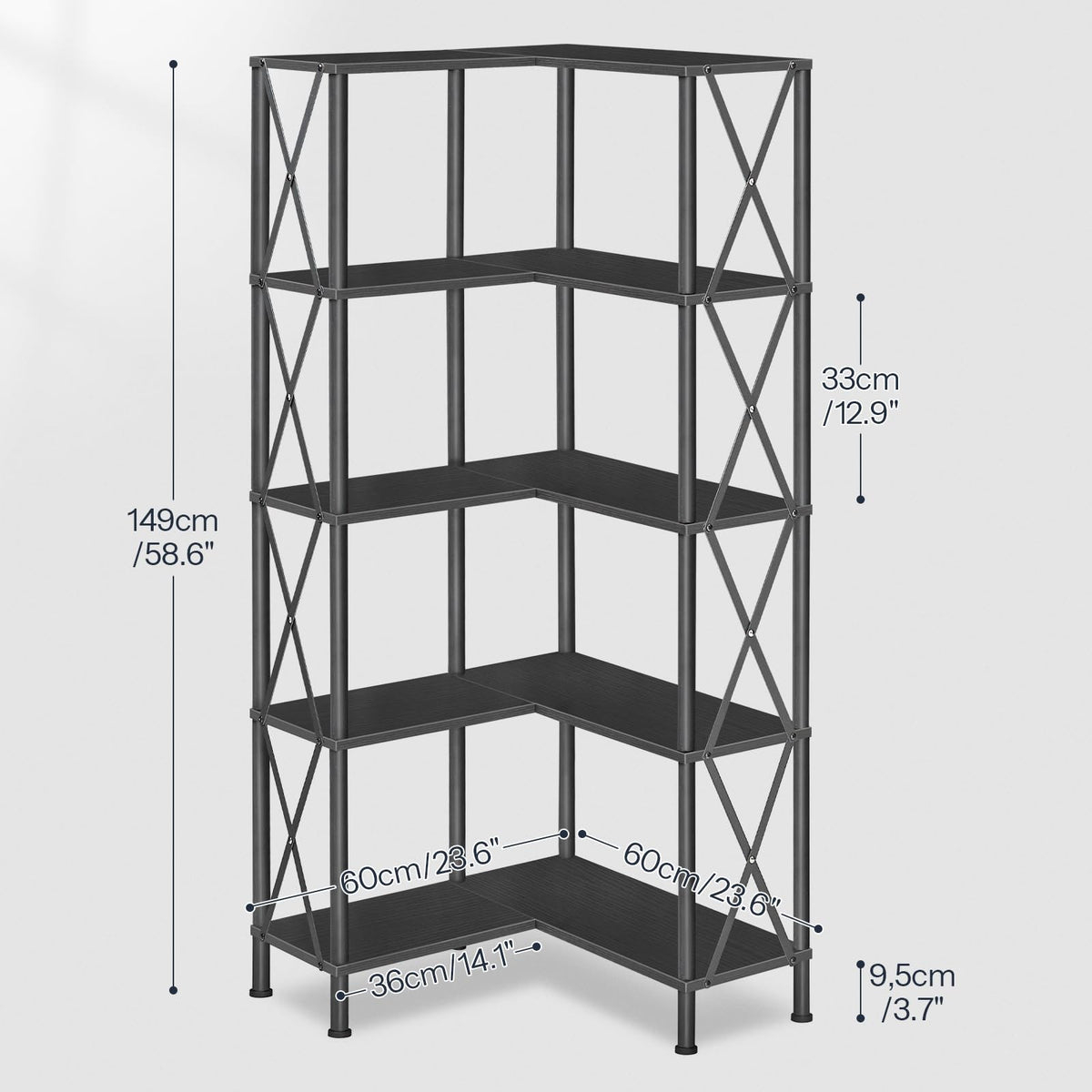 Black 5-Tier L-Shaped Corner Bookshelf U822