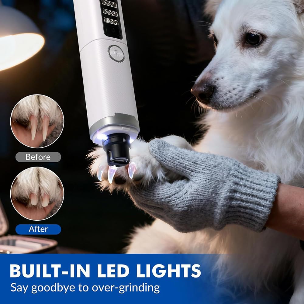 3 Speed Silent Rechargeable Pet Nail Grinder with 2 LED Lights T661957