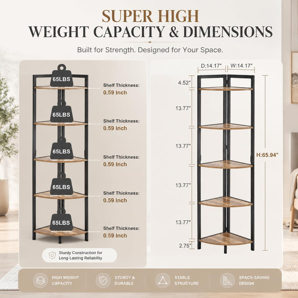 Tall Wood and Metal Corner Bookshelf F4517
