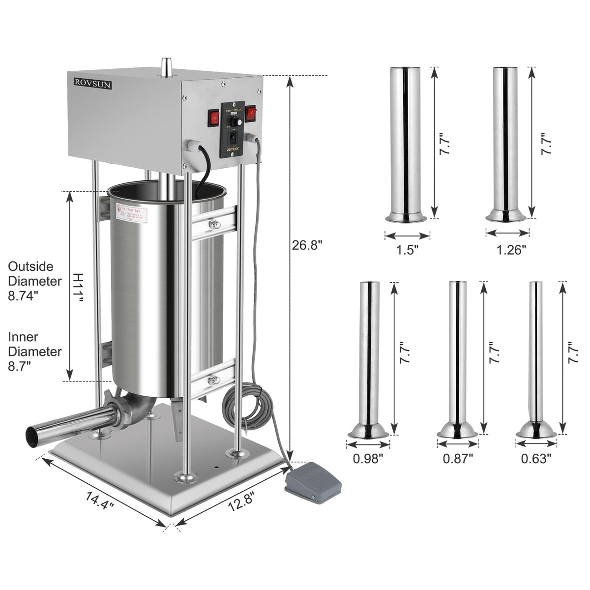 10L Electric Stainless Steel Sausage Stuffer with 5 Stuffing Tubes Z883