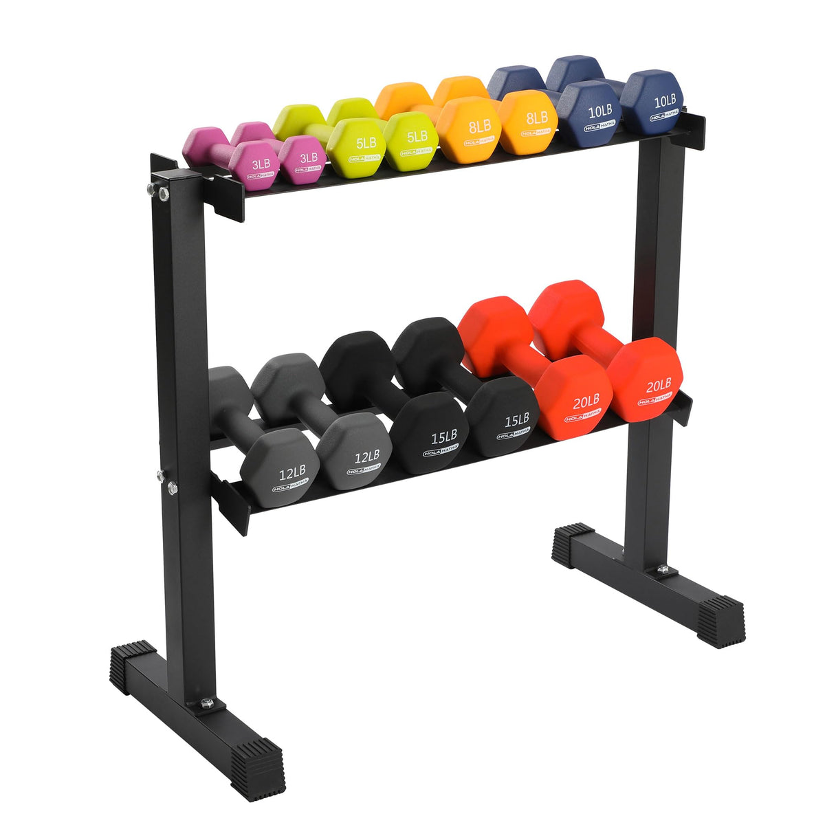 Neoprene Dumbbell Weights Set with Rack, 146 Lbs, Multicolor Y63190