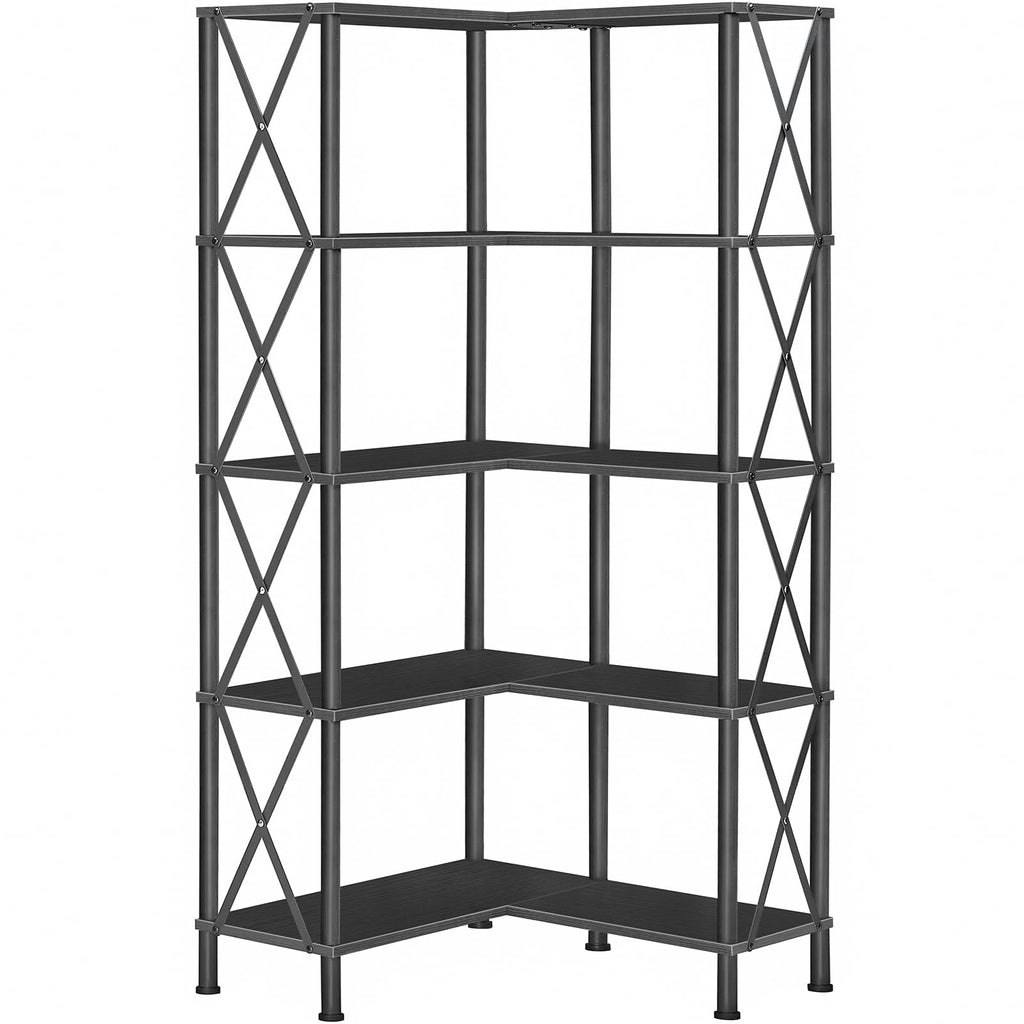 Black 5-Tier L-Shaped Corner Bookshelf U822
