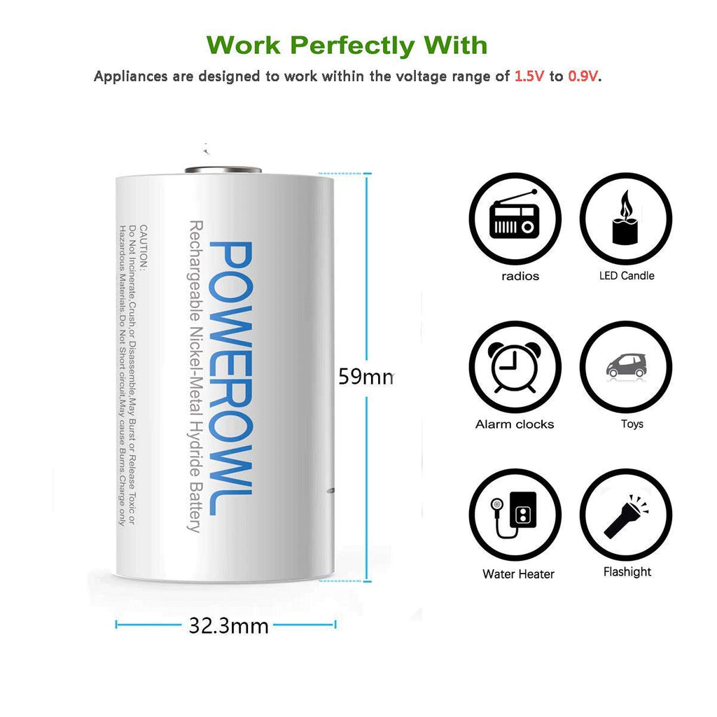 Rechargeable D Batteries 10000mah NiMH 4 Count L77329