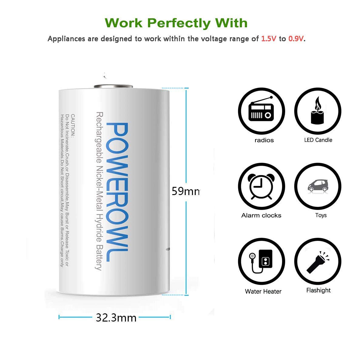 Rechargeable D Batteries 10000mah NiMH 4 Count L77329