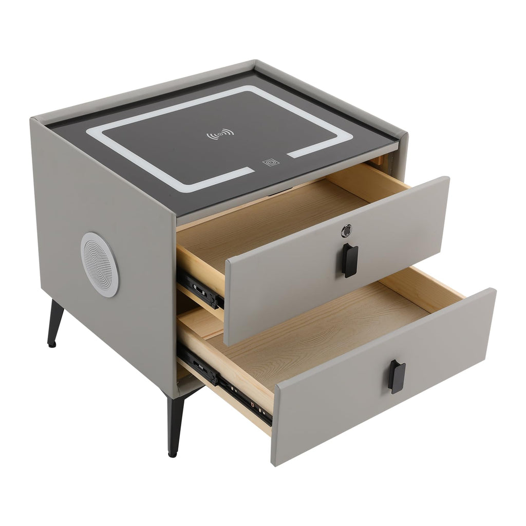 Light Grey Smart Nightstand with Wireless Charging W188120