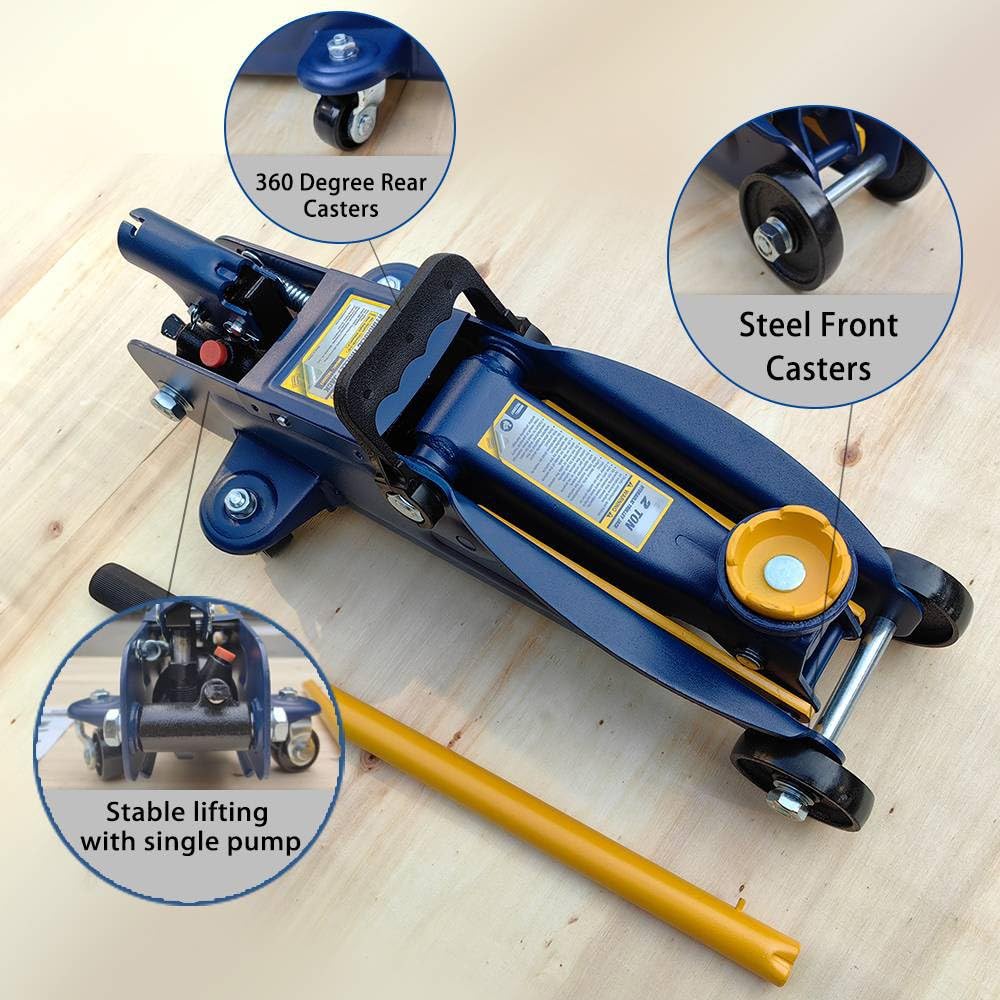 2 Ton Low Profile Hydraulic Floor Jack, 4000 lbs Capacity Steel Trolley Jack, Blue I4724