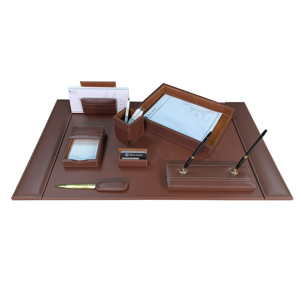 Rustic Brown Leather Desk Set, 8-Piece P595