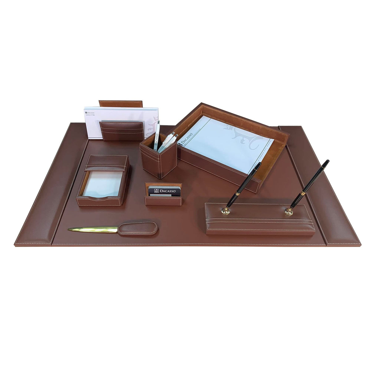 Rustic Brown Leather Desk Set, 8-Piece P595