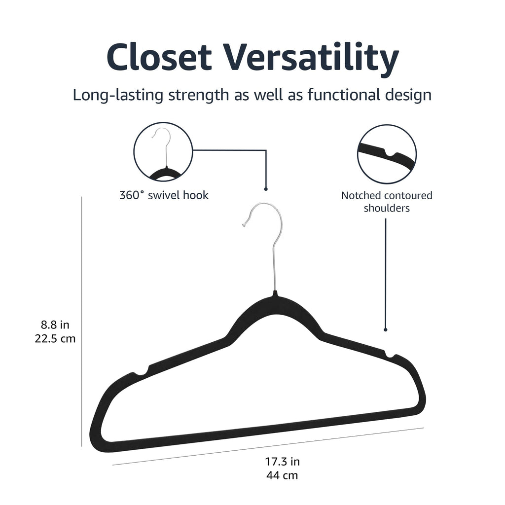 Slim Velvet Non-Slip Suit Hangers, Black, 50-Pack X327