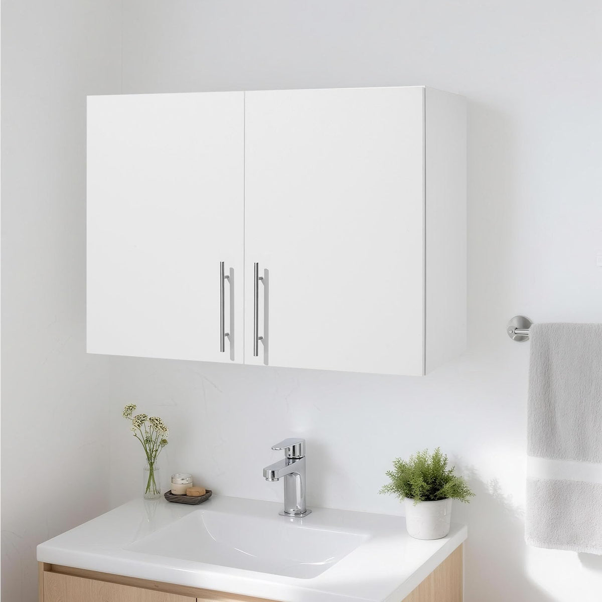 White 2-Tier Wall Mounted Cabinet with Adjustable Shelf C187077