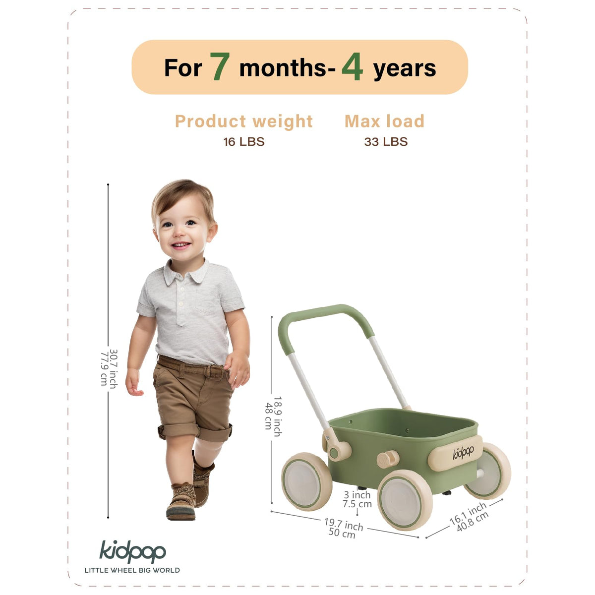 Baby Push Walker with Wheels Green A36269