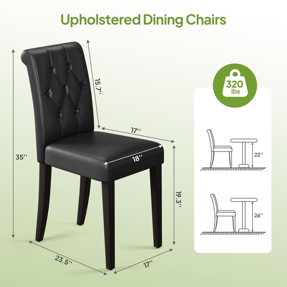 Upholstered Dining Chairs Set of 4 Tufted Wood Legs Jet Black V71682