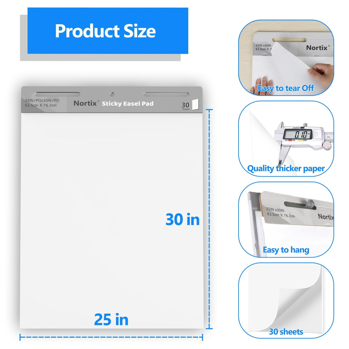 Flip Chart Paper, Sticky Easel Pads, 25 x 30 inch, 30 Sheets/Pad, 3 Pads C96284