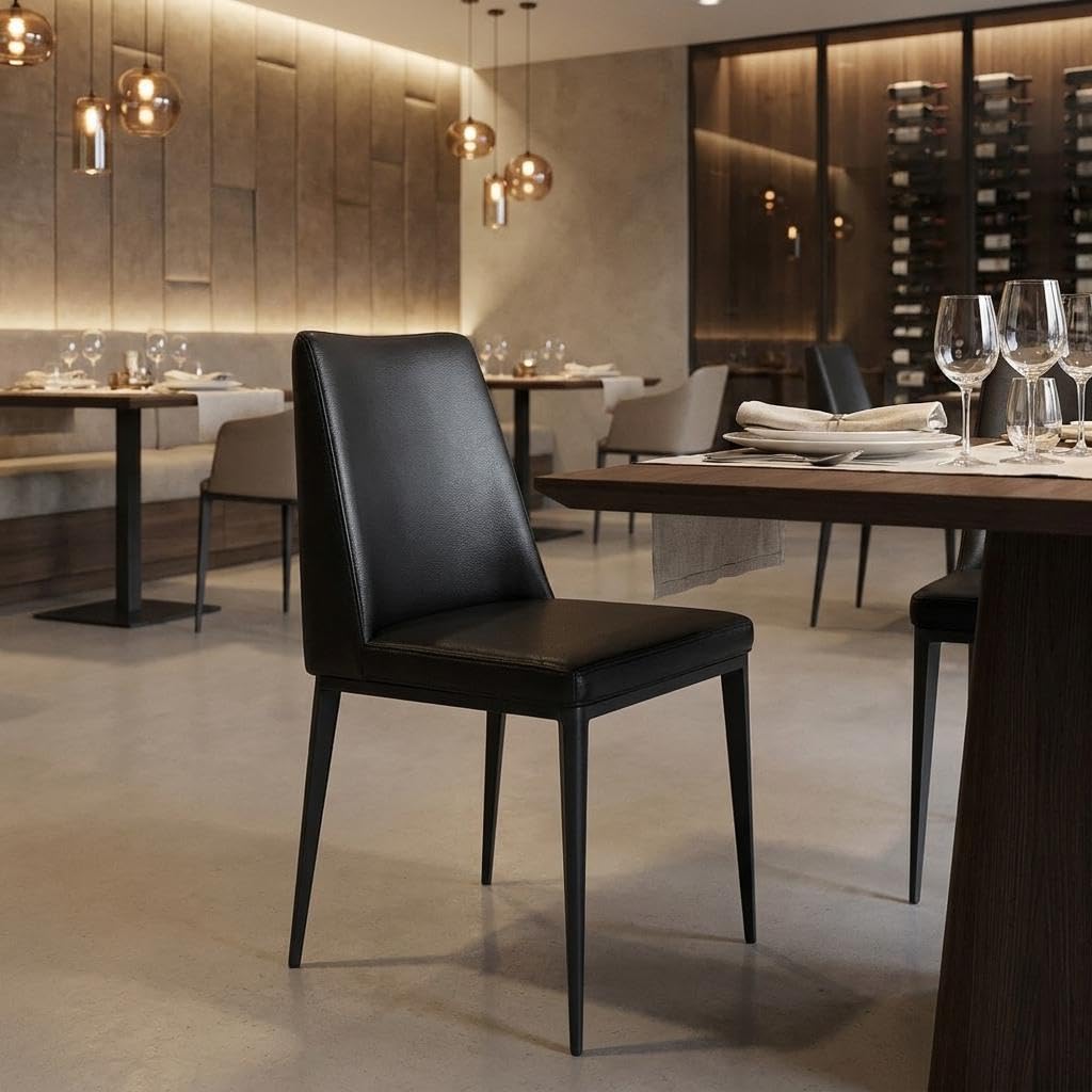 Black Faux Leather Metal Dining Parsons Chair E571