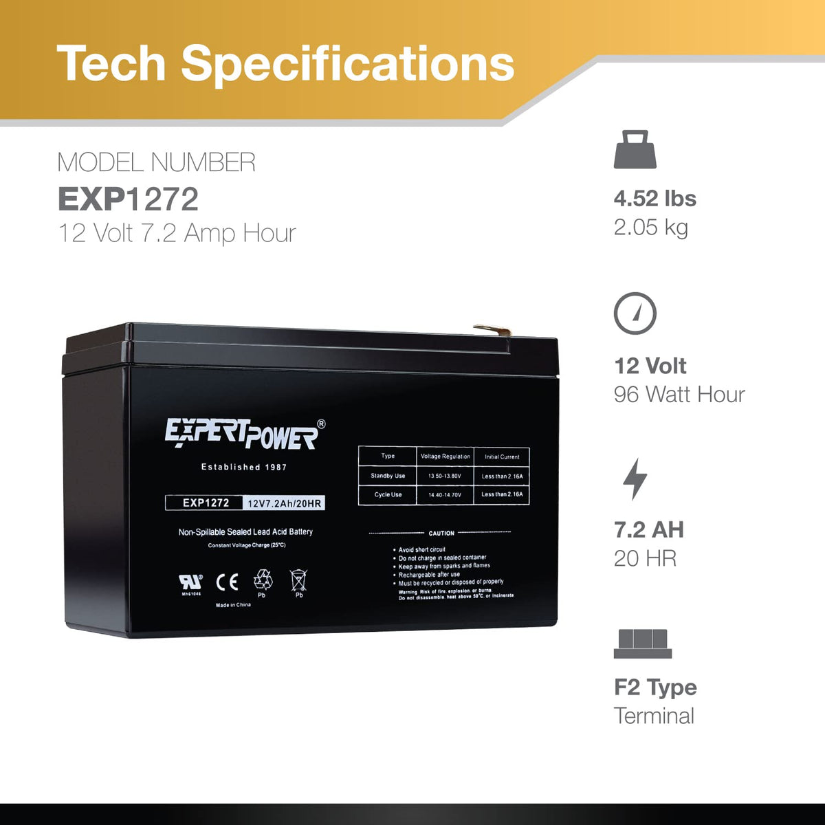 12V 7.2Ah SLA Battery with F2 Terminals X597958
