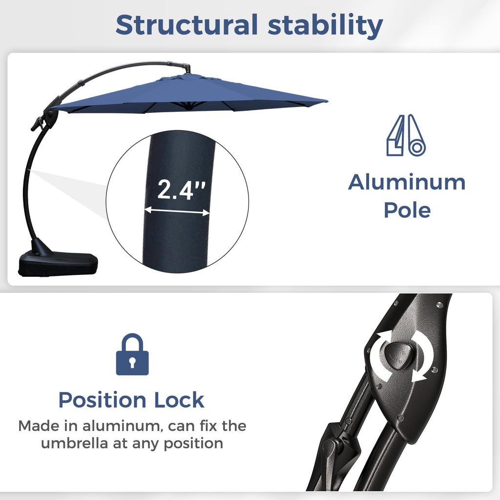 12FT Cantilever Round Umbrella with Base & Cover Navy Blue V5950
