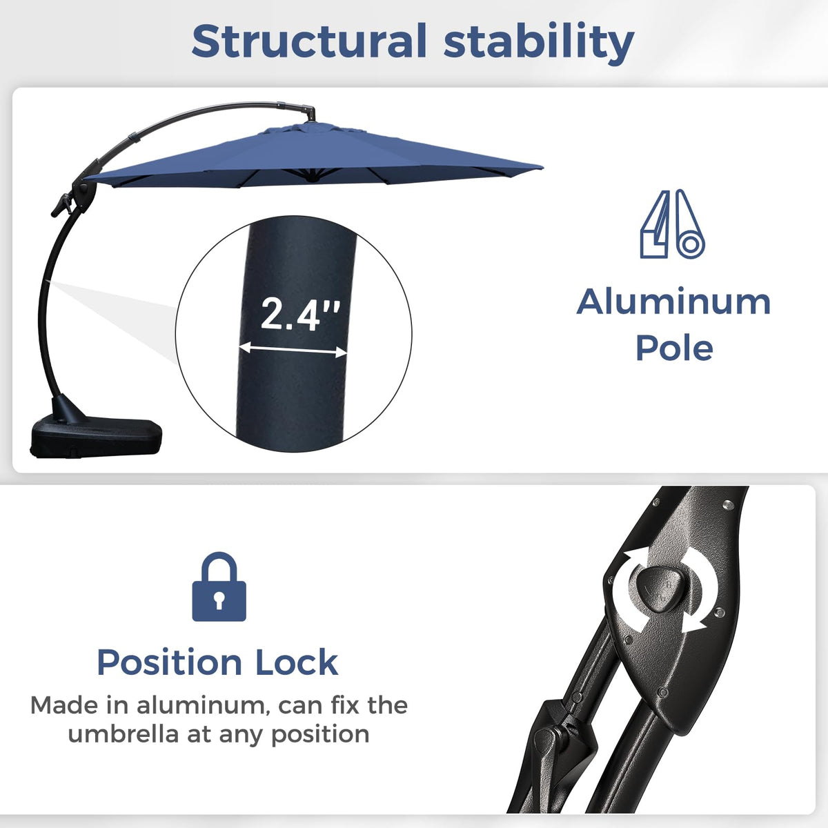 12FT Cantilever Round Umbrella with Base & Cover Navy Blue V5950