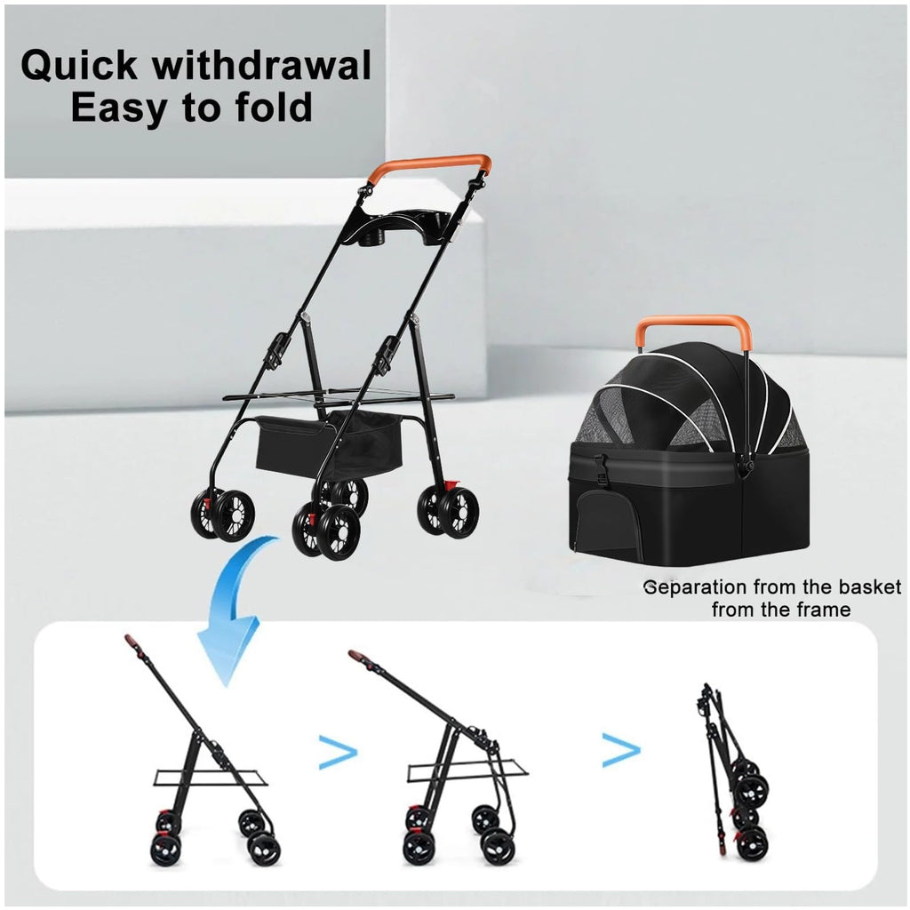 Black Foldable Pet Stroller with Storage Basket B613257