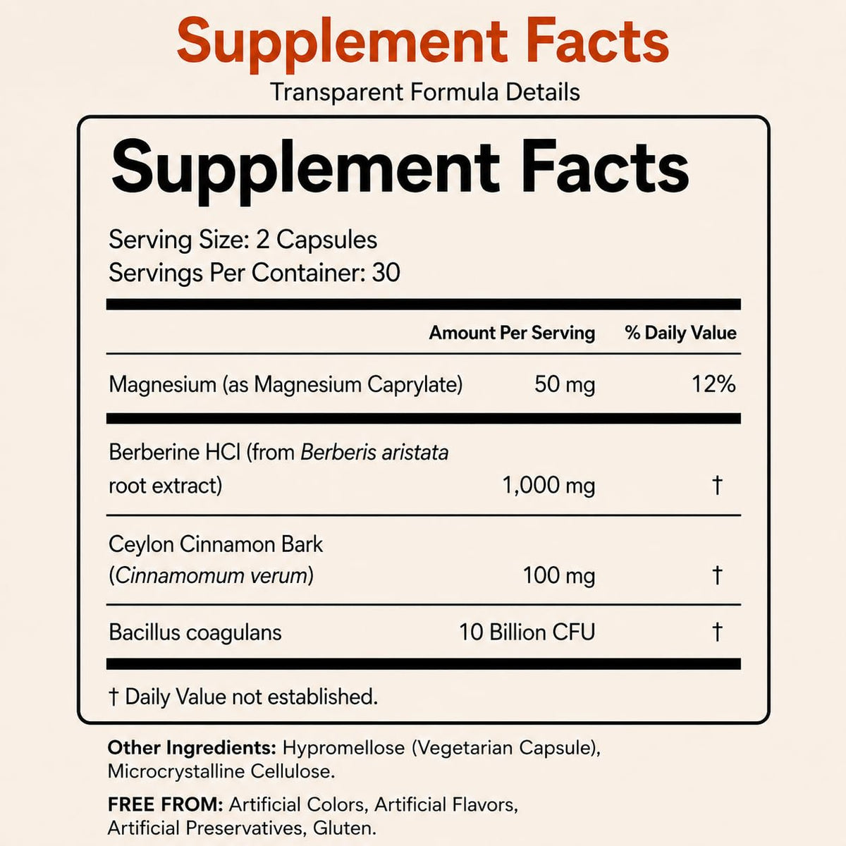 Berberine HCl 1000 mg with Ceylon Cinnamon and Probiotic, 60 Capsules T755637