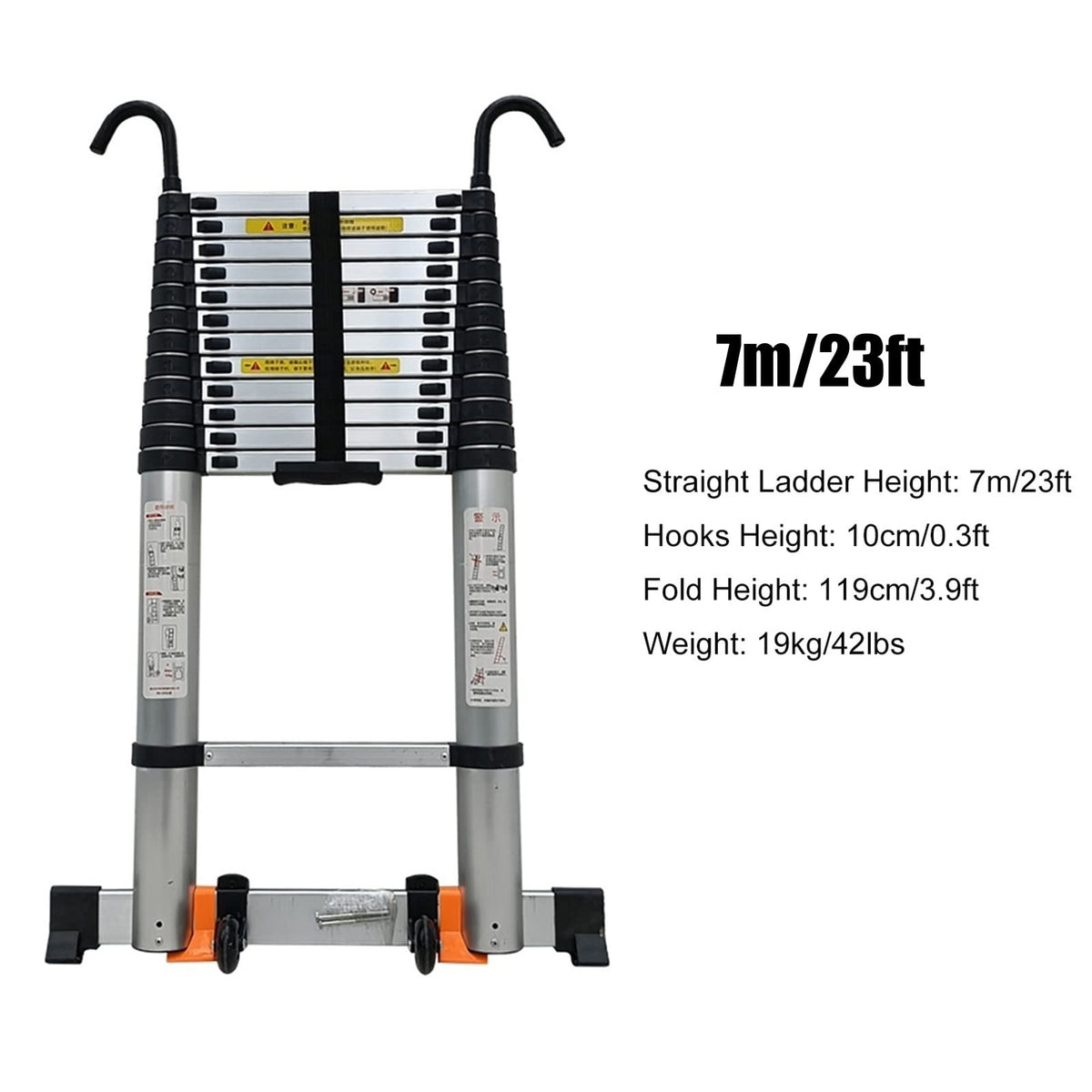 Telescopic Ladder 20ft/23ft/26ft Aluminum with Hook & Stabilizer Bar G308156