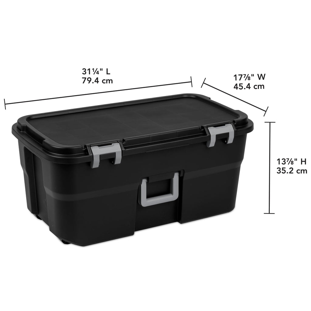 22 Gallon Black Wheeled Plastic Storage Trunk with Lockable Lid O762