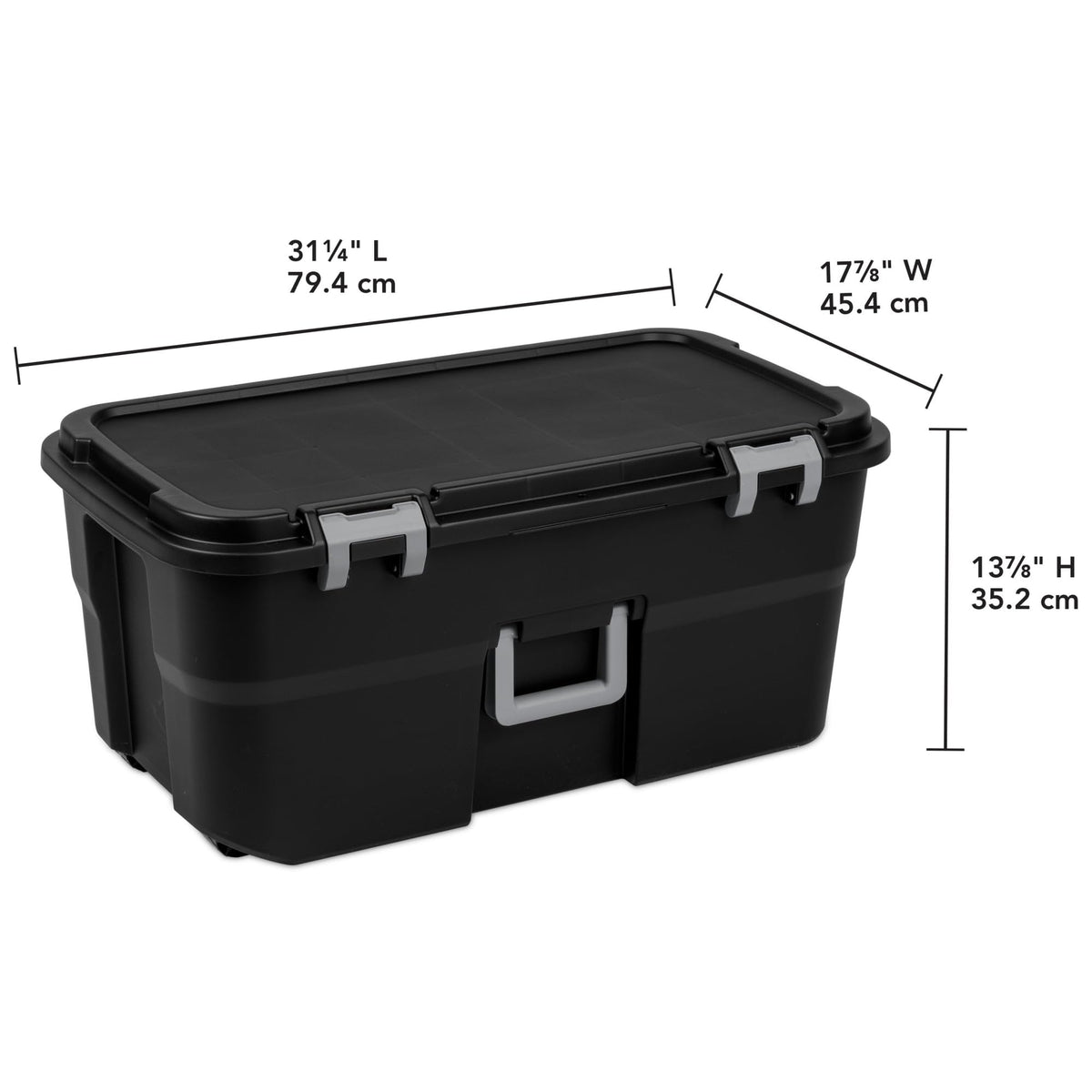 22 Gallon Black Wheeled Plastic Storage Trunk with Lockable Lid O762