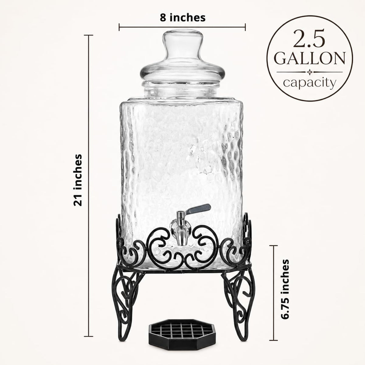 2.5 Gallon Glass Beverage Dispenser with Stand and Stainless Steel Spigot B963