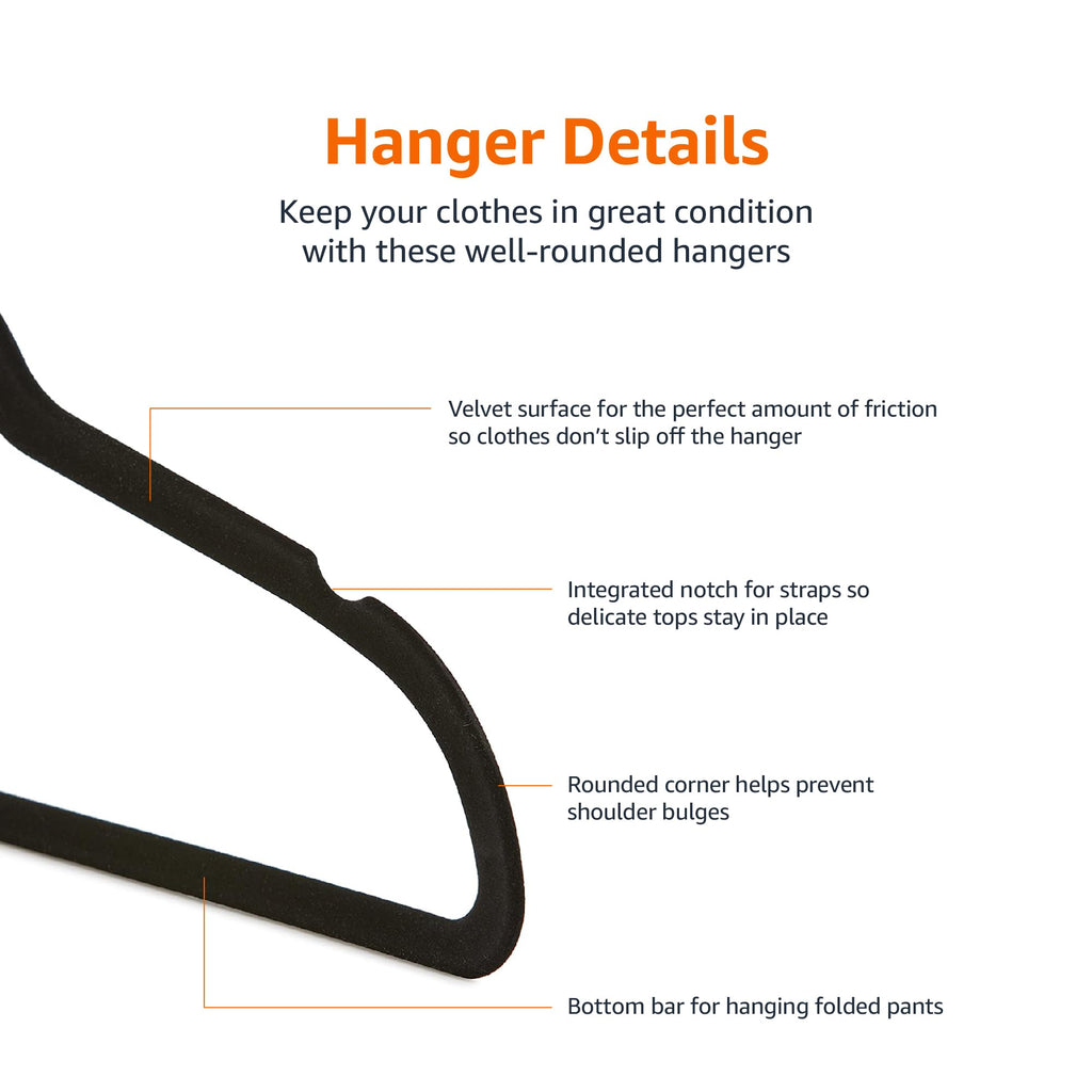 Slim Velvet Non-Slip Suit Hangers, Black, 50-Pack X327