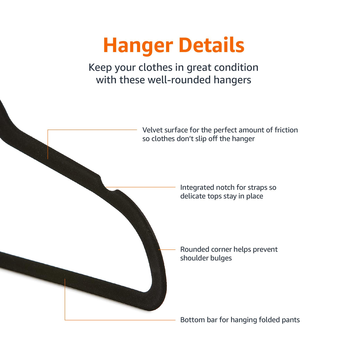 Slim Velvet Non-Slip Suit Hangers, Black, 50-Pack X327