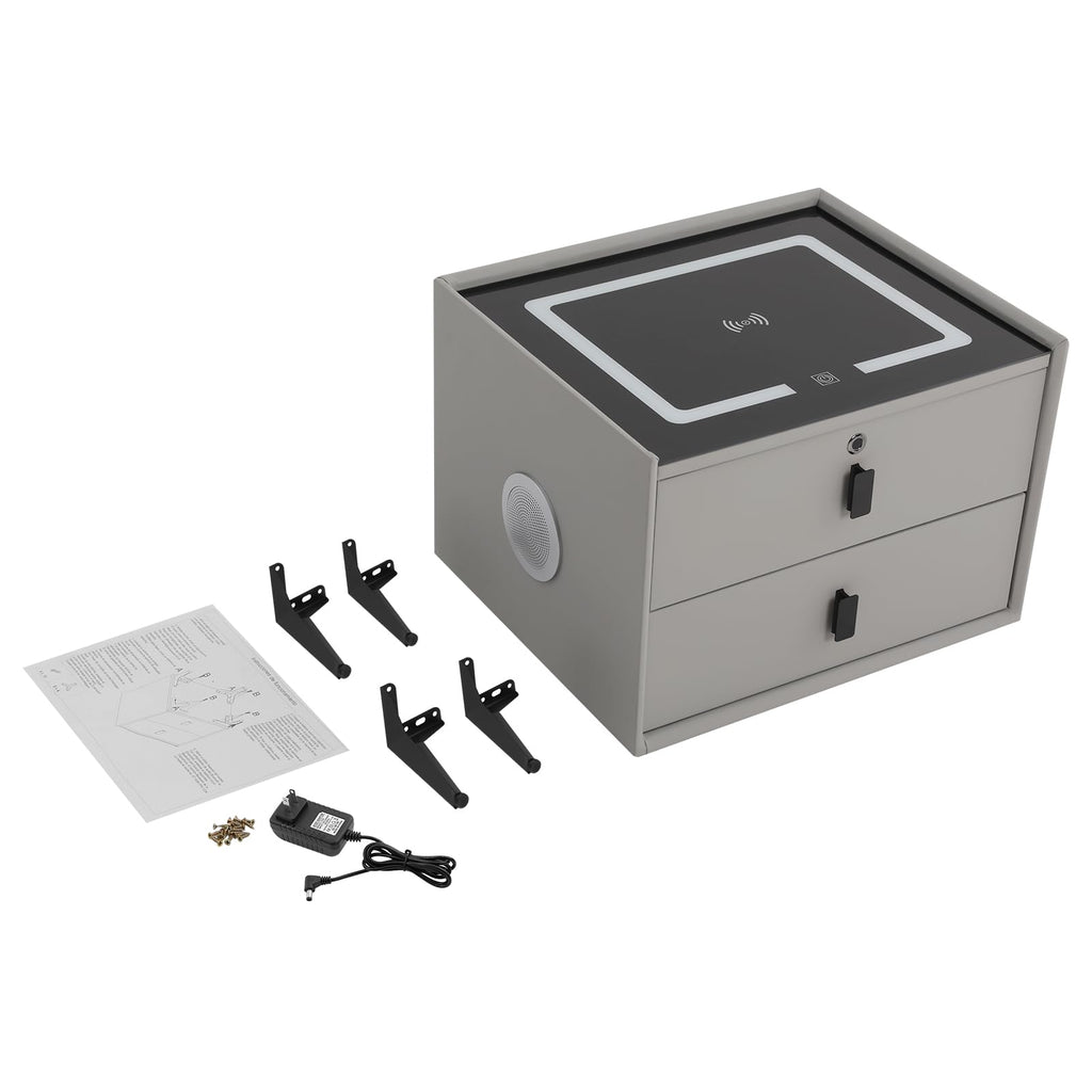 Light Grey Smart Nightstand with Wireless Charging W188120