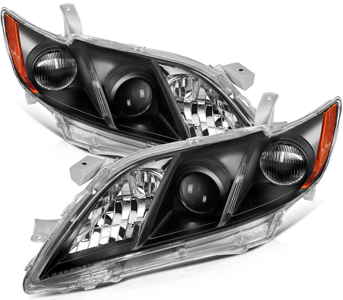 Black Housing Amber Reflector Clear Lens Headlights Assembly Pair T447
