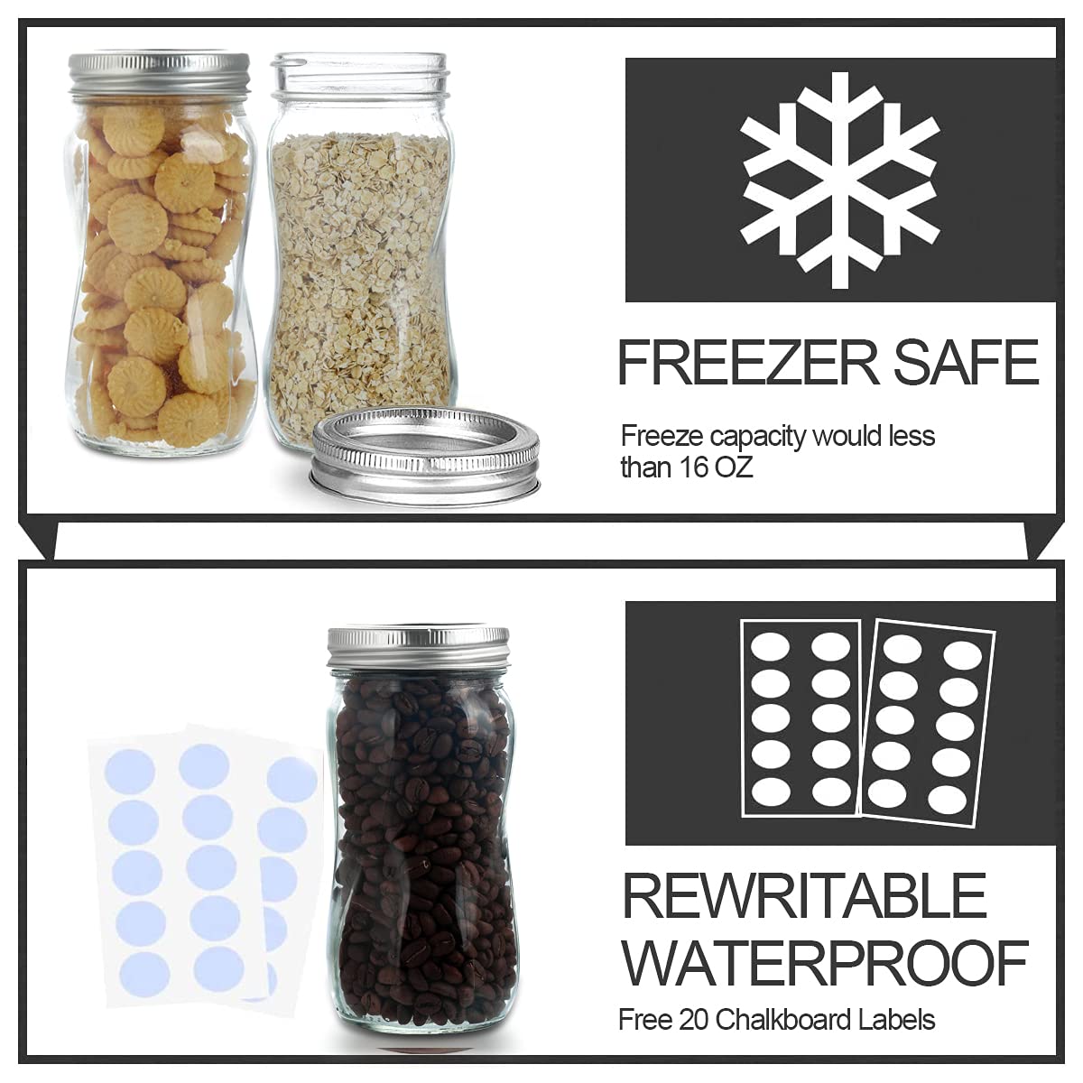16oz Regular Mouth Mason Jars 12 Pack with Lids & Bands U887