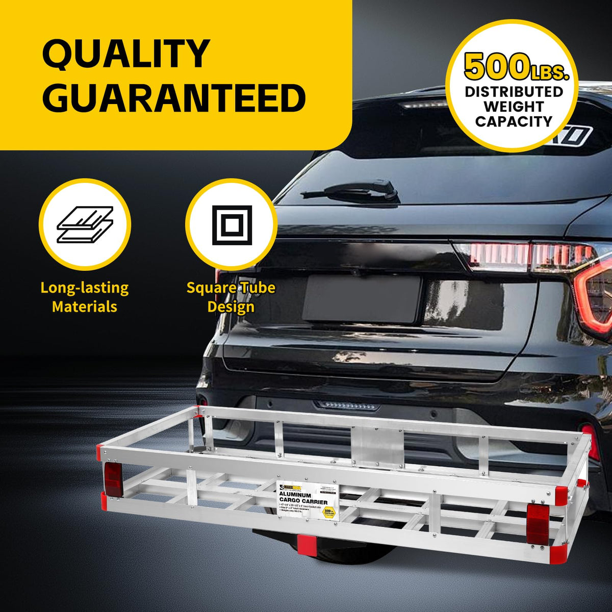 Aluminum Cargo Carrier with High Side Rails, 500-lb Load Capacity, Grey, 49" x 22.5" Y527