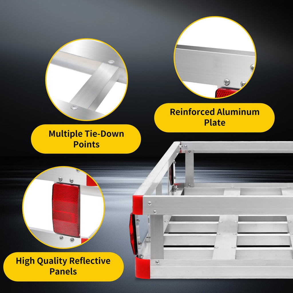 Aluminum Cargo Carrier with High Side Rails, 500-lb Load Capacity, Grey, 49" x 22.5" Y527