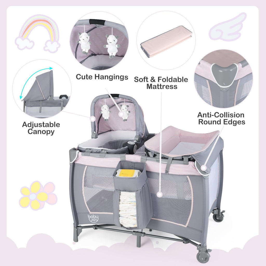 5 in 1 Pack and Play with Bassinet and Diaper Changing Table Y701